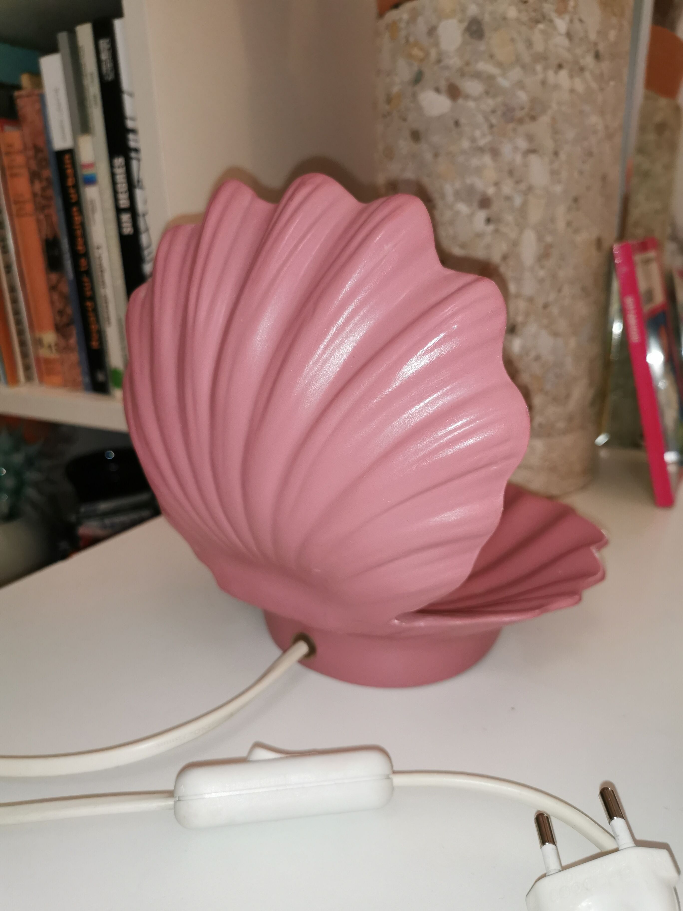 Ceramic shell lamp and opaline bead, saint-jacques, france, 1980