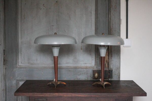 Paire de lampe tripode design des années 50, lampe de chevet, déco