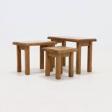 Set of 3 Brutalist Style Blonde Oak Nesting Tables 1960s