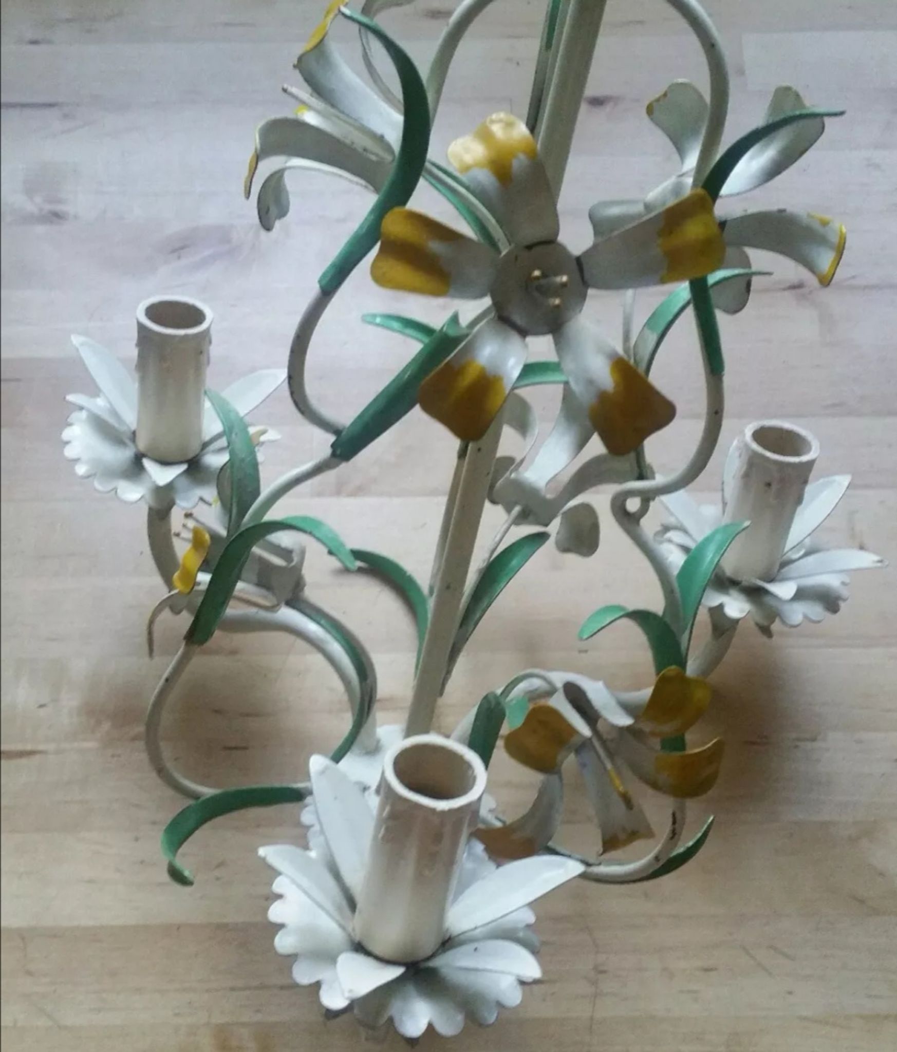 Lustre vintage tôle peinte à fleurs