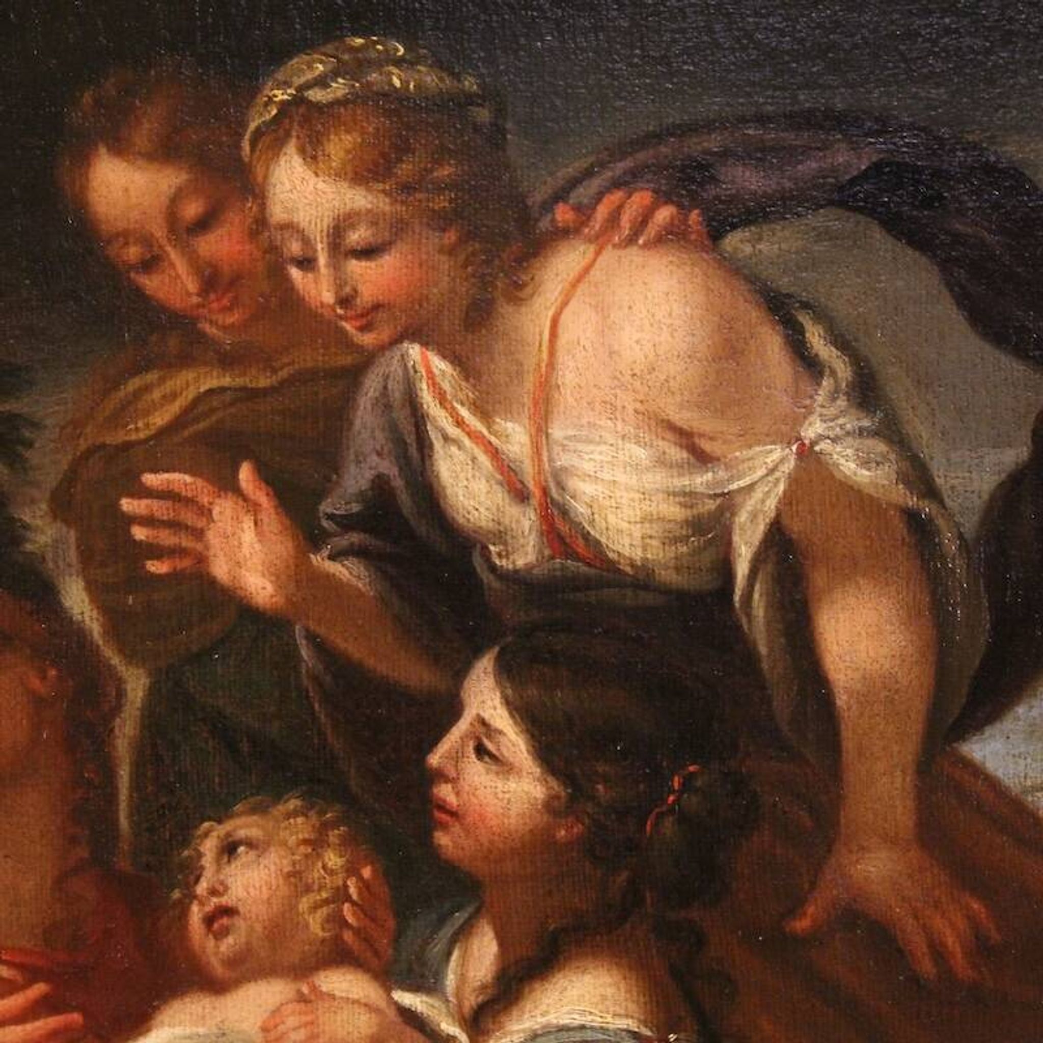 Antique Italian painting Moses saved from the waters from the 17th century