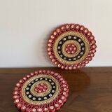 Pair of vintage rattan and straw trivets