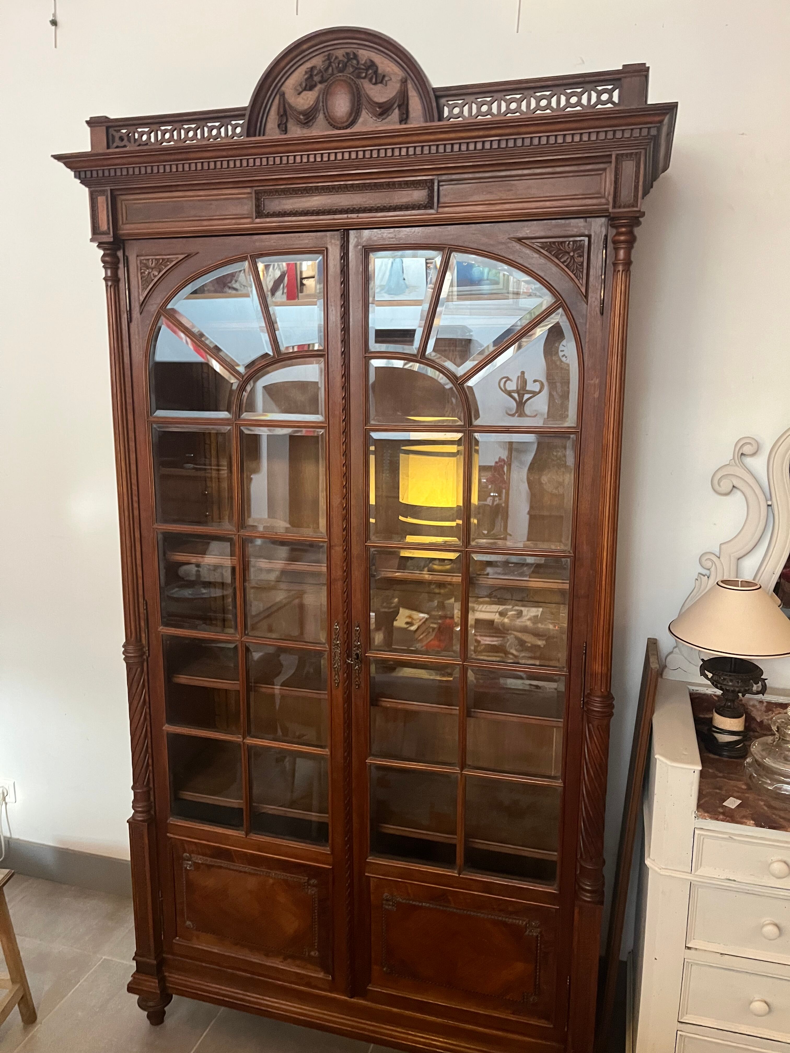 Louis XVI style beveled glass bookcase