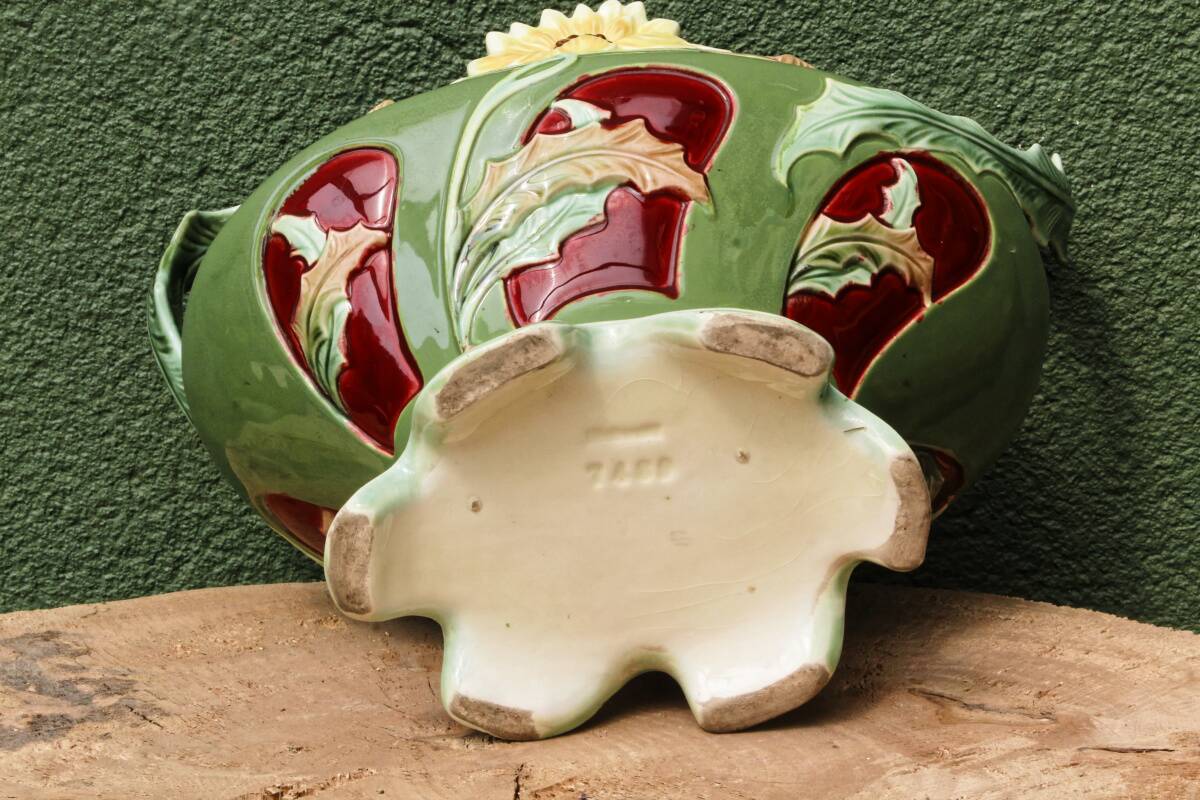 Art Nouveau slip planter with thistles
