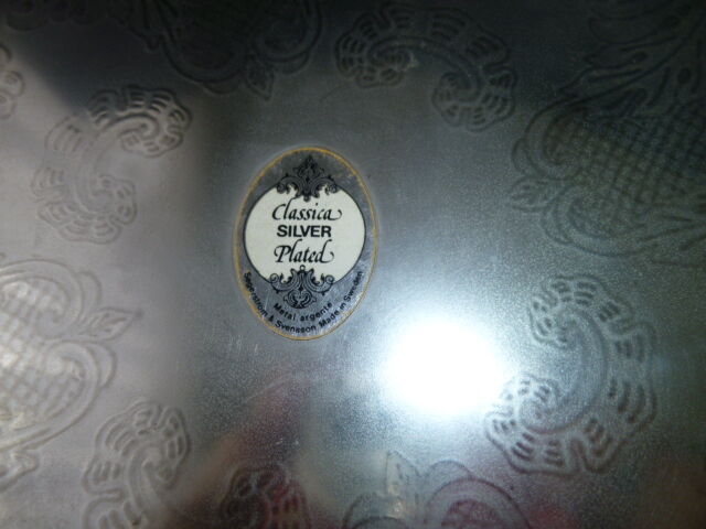 Silver metal serving tray 35.5 cm