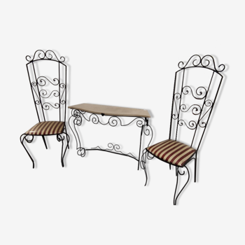 Entrance set two chairs and a wrought iron console year 50