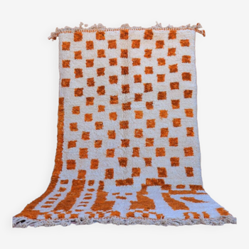 Modern checkered orange and white Moroccan Berber rug