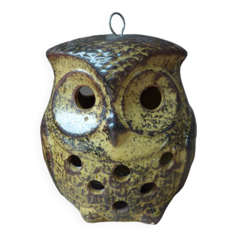 Vintage candle holder in the shape of an owl in stoneware