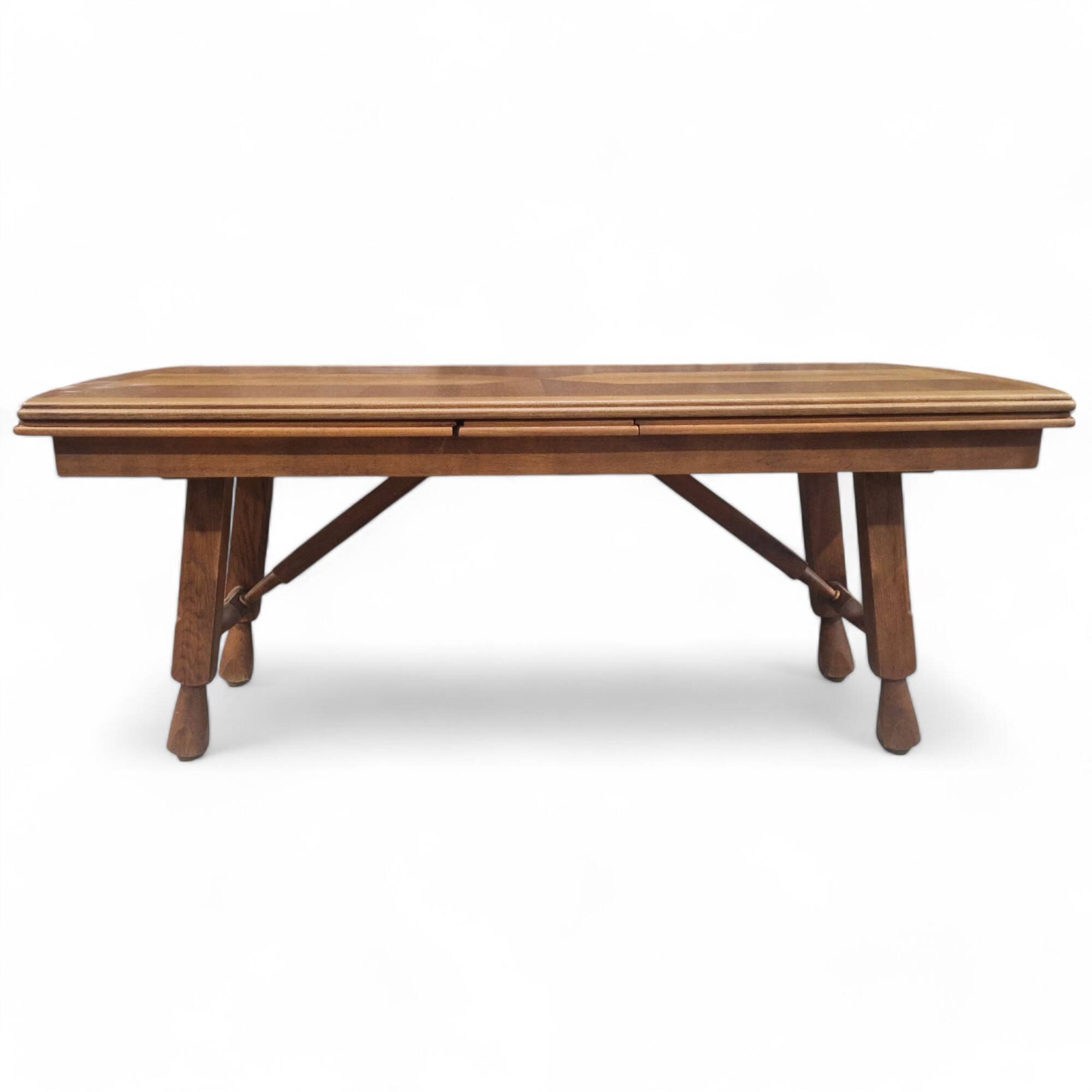 XXL Brutalist Oak Dining Table, Guillerme et Chambron