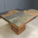 Slate stone brutalist coffee table, 1980s