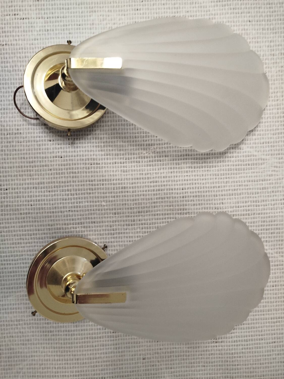 Pair of wall sconces shell lamps Art Deco frosted glass