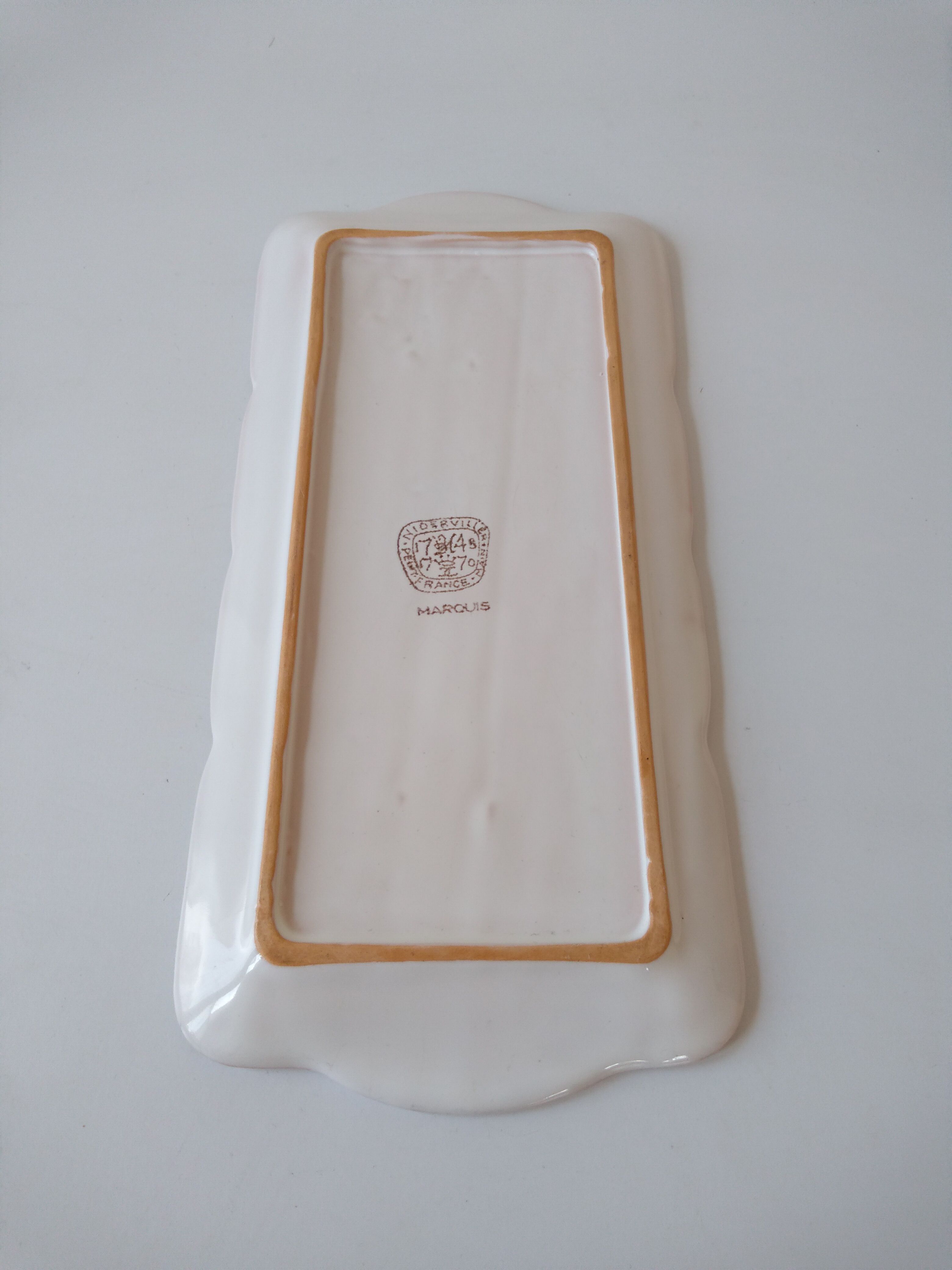 Antique dish in white ceramic and pink spring flowers Niderviller France