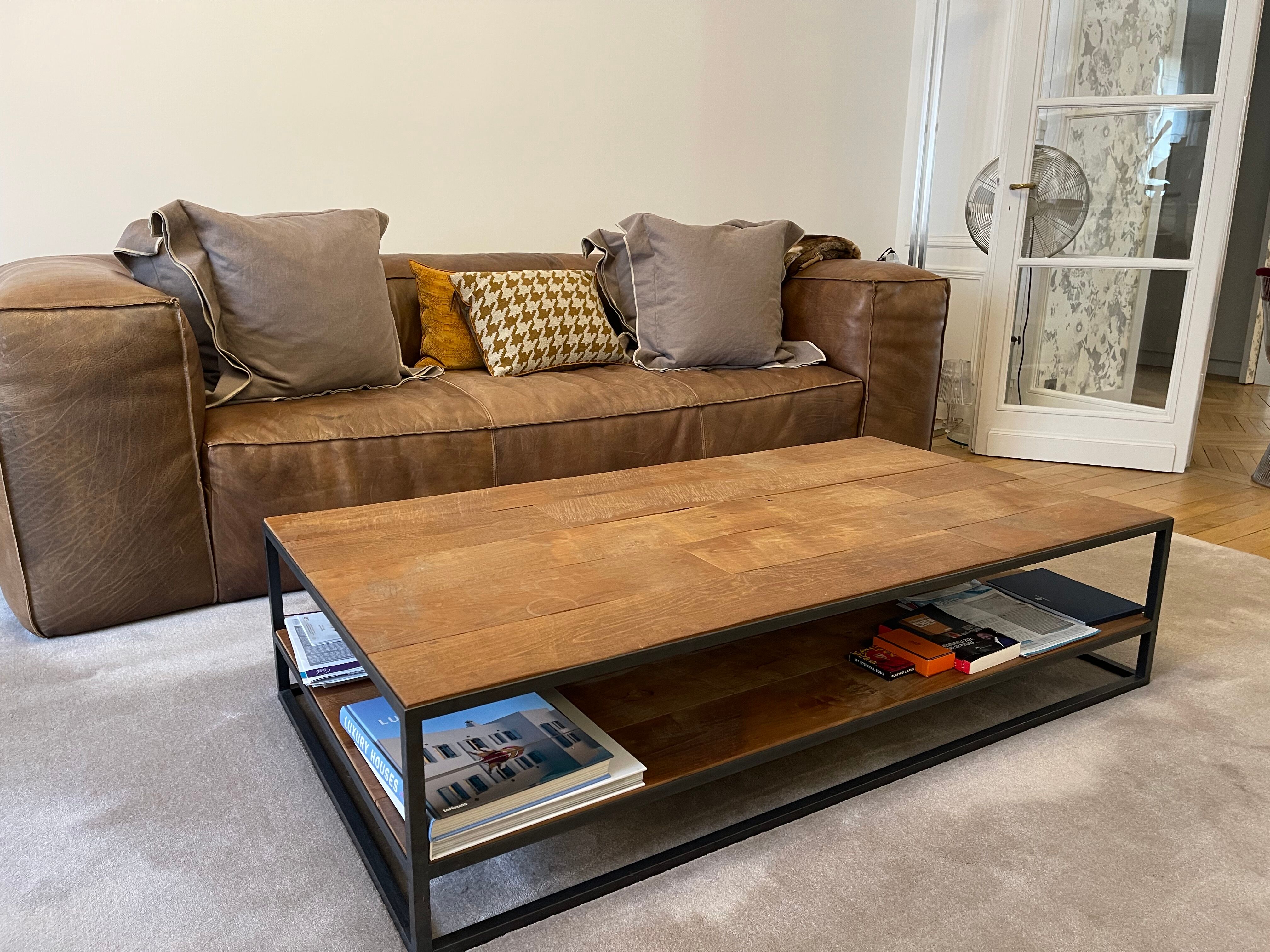 Coffee table sheet metal and natural teak, Le Cèdre Rouge