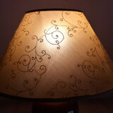 Vintage table lamp in turned wood and fabric lampshade