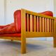 Canapé vintage suédois des années 70 en cuir cognac pour 3 personnes.