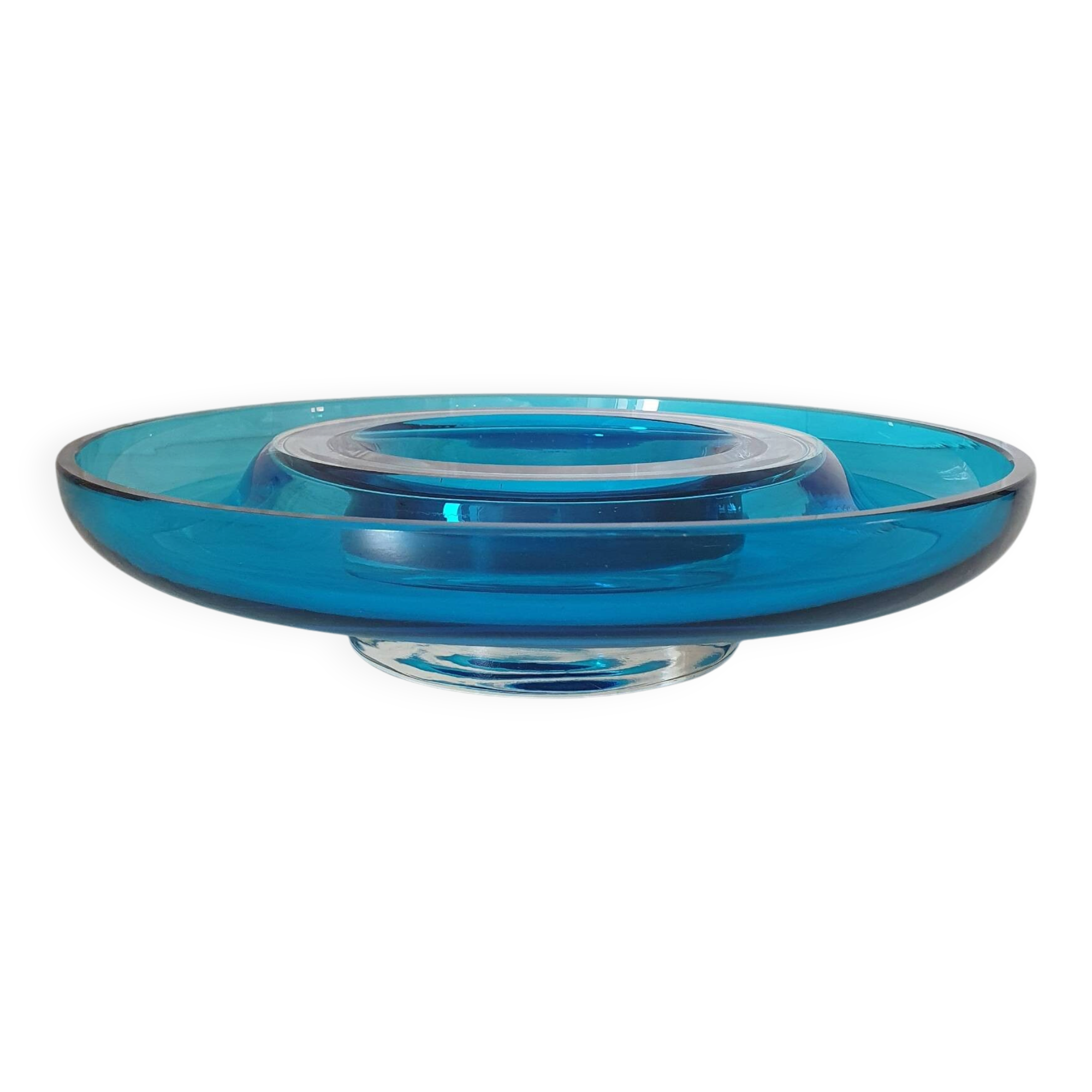 Round blue Murano glass bowl by Venini / signed