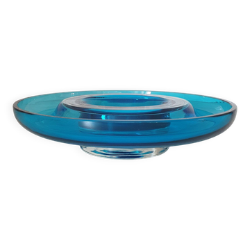 Round blue Murano glass bowl by Venini / signed