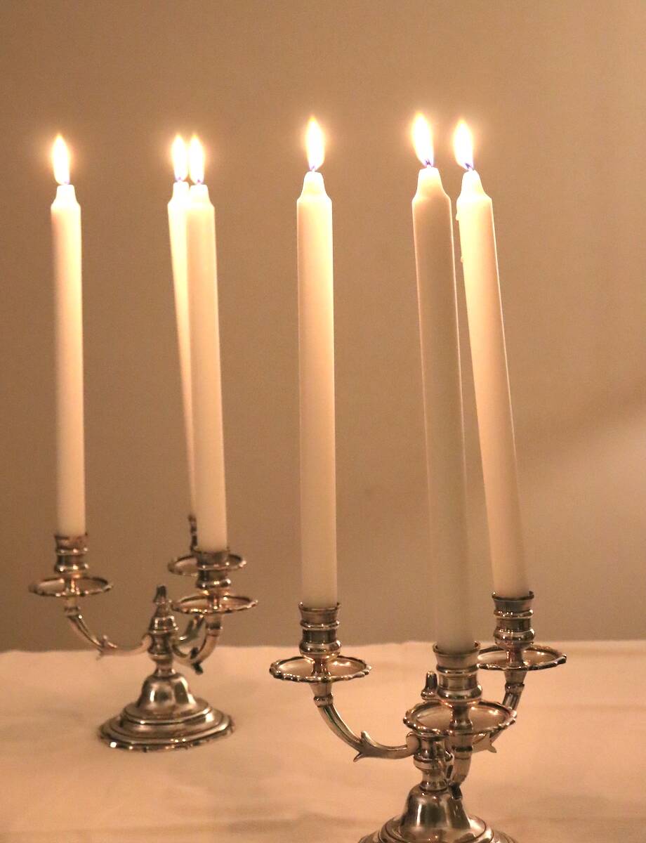 Pair of triangular 3-light candlesticks