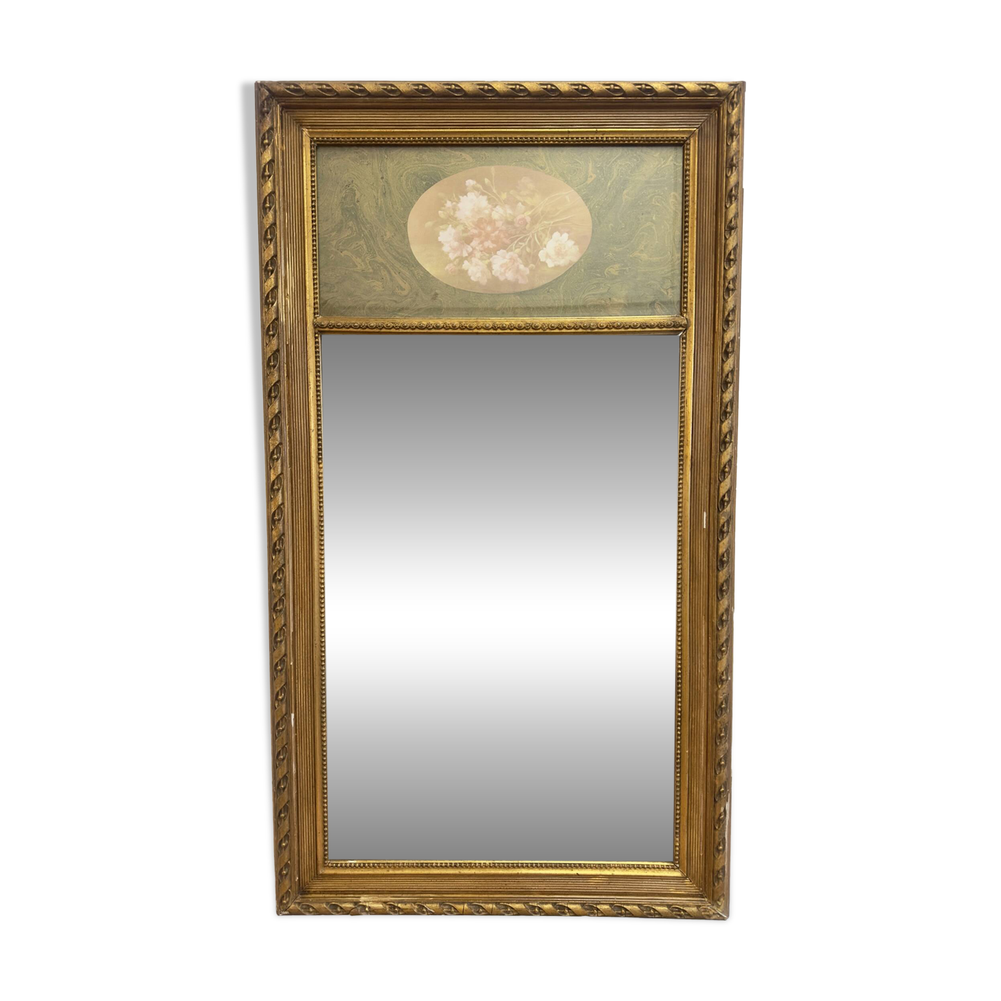 Miroir trumeau ancien en stuc doré – décor floral
