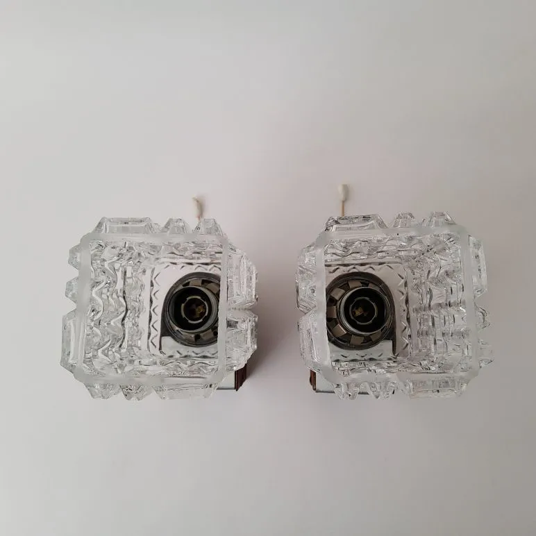 Pair of Philips 60s wall lamps in teak and glass