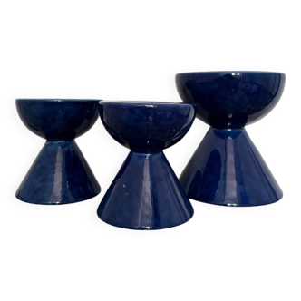 Porte bougies « diabolo » faïence Charolles bleu années 90
