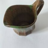 Handcrafted green and brown glazed ceramic pitcher, 1960s-70s