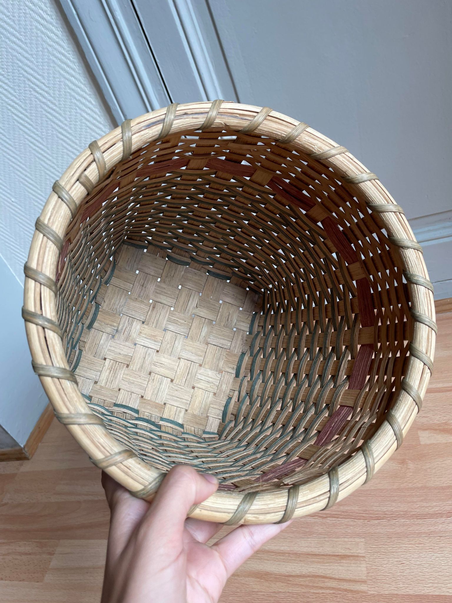 Green beige wicker basket