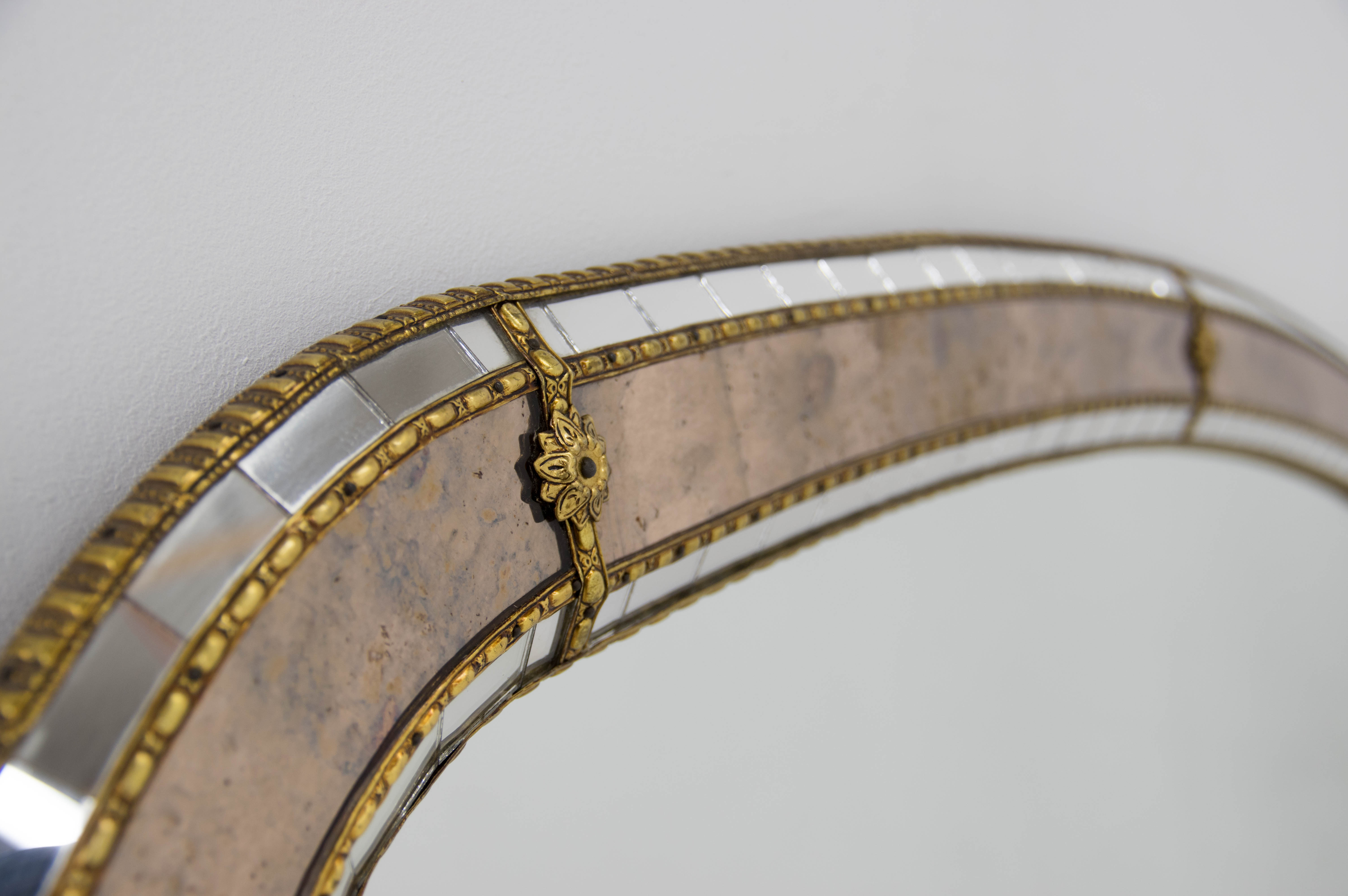 Multi-facets mirror with brass garlands, france, 1970s