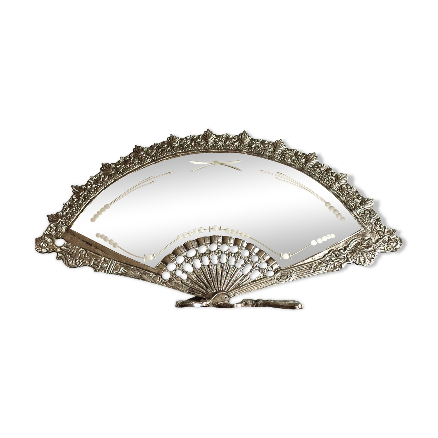 Table mirror vintage engraved glass fan