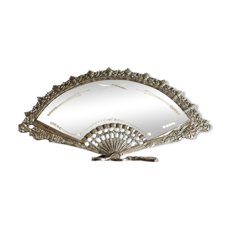 Table mirror vintage engraved glass fan