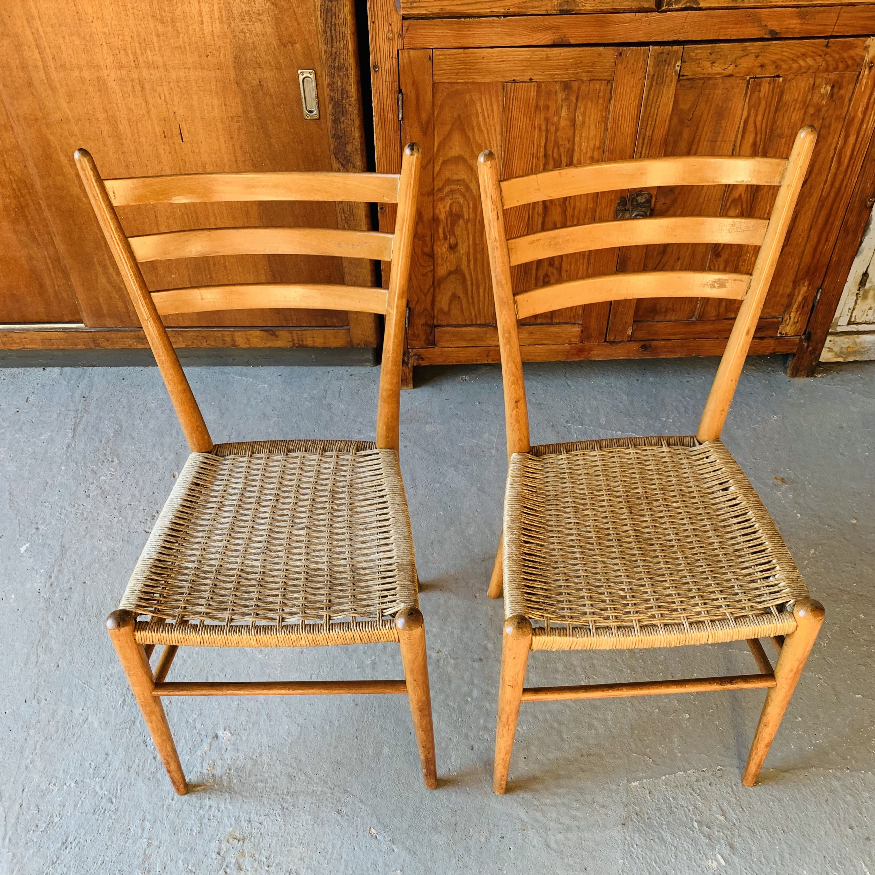 Paire de chaises italienne bois et corde