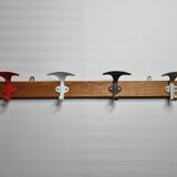 Coat rack in brass and wood, 4 double hooks colored vintage, 76 cm