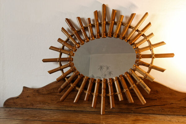 Miroir soleil en rotin