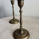 Pair of Vintage Etched Brass & Enamel Candlesticks - India,Mid-Century