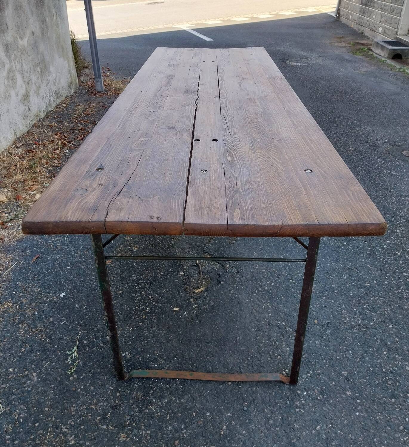 Folding wooden and metal table