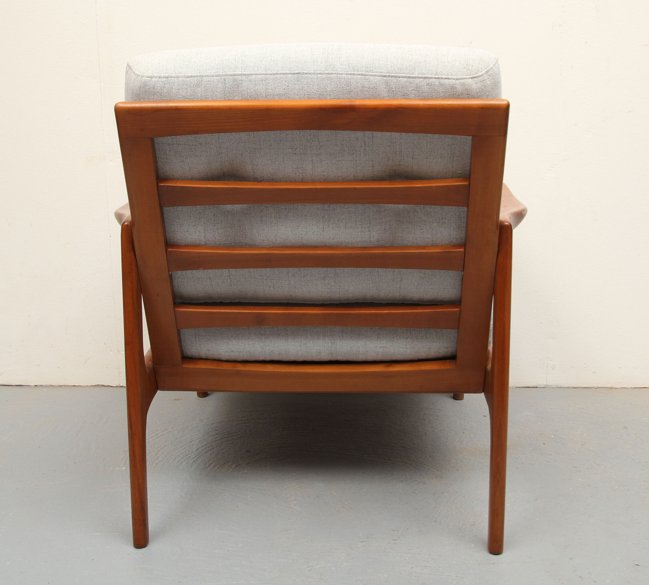 1960s armchair in cherrywood, light grey with green cushion