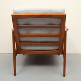 1960s armchair in cherrywood, light grey with green cushion