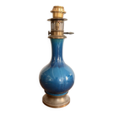 Pied De Lampe Ceramique Bleue Emaillee Laiton Style Lampe A Pétrole Vintage