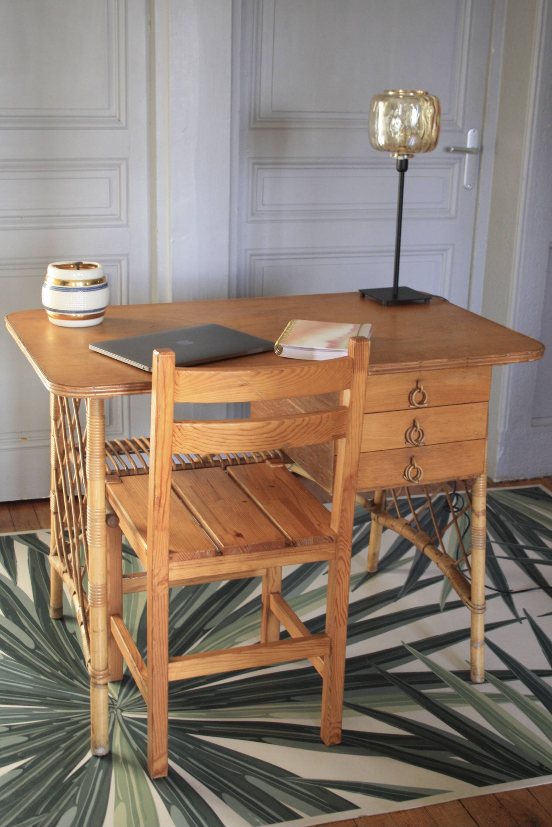 Louis Sognot desk bamboo, rattan