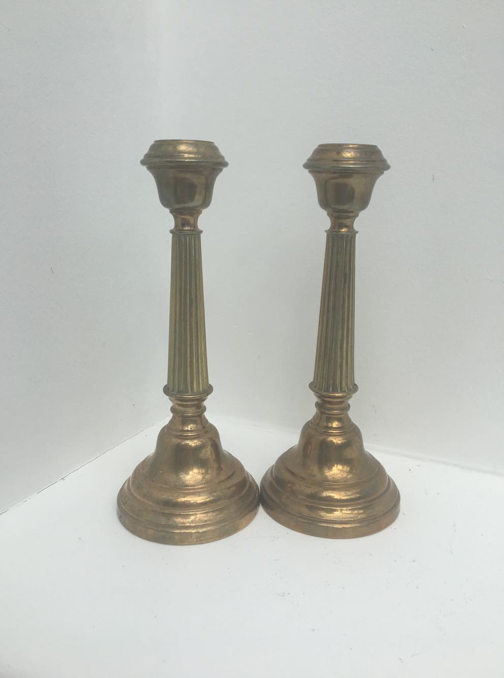 Pair antique bronze candlesticks