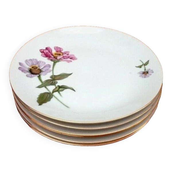 6 assiettes plates  Porcelaine fine de Bohème  Décor floral sur fond blanc
