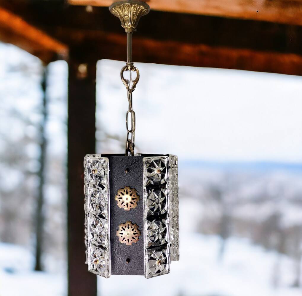Portuguese Brutalist black cast iron hanging lamp
