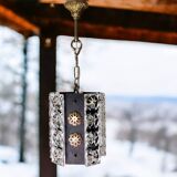 Lampe suspendue brutaliste portugaise en fonte noire