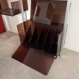 Modular bookcase in aluminum and smoked plexiglass