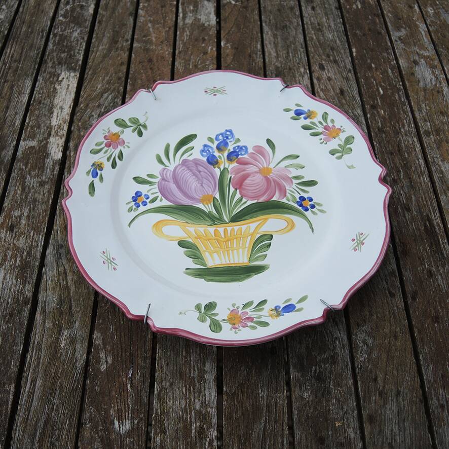 Old Roullet Renoleau Ceramic Flat Plate - Basket of Flowers