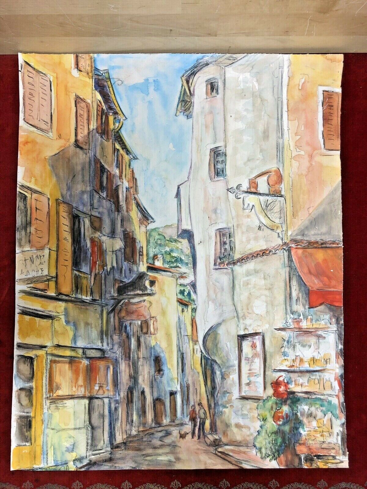 Watercolor Saint-Paul de Vence, rue portail-levis