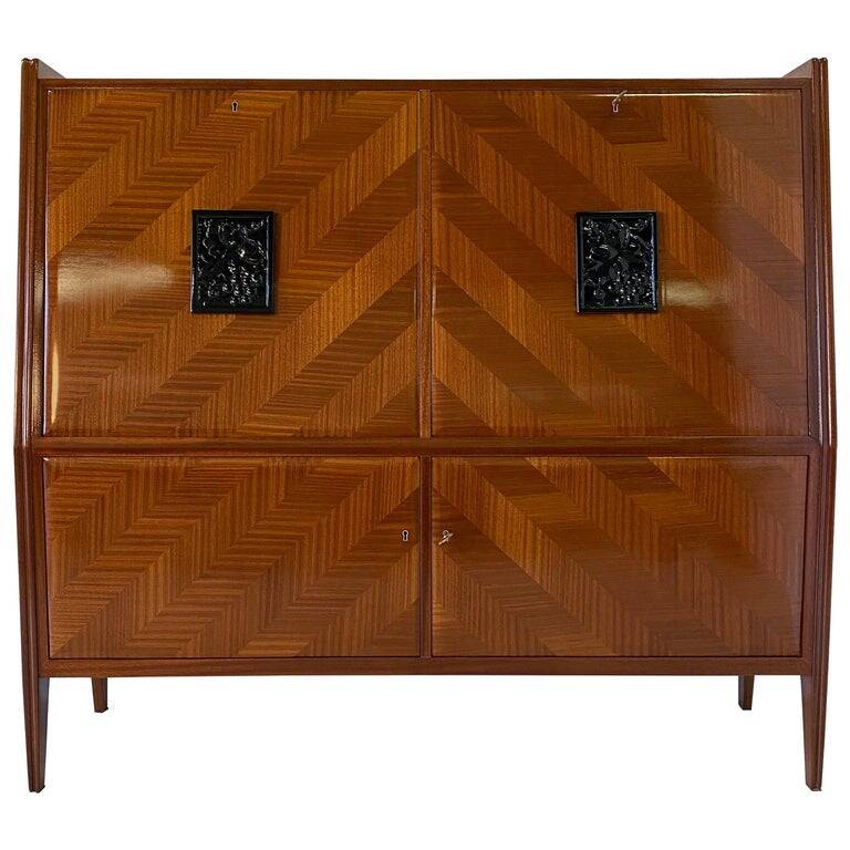 Italian Mahogany Secretaire Cabinet, 1950s