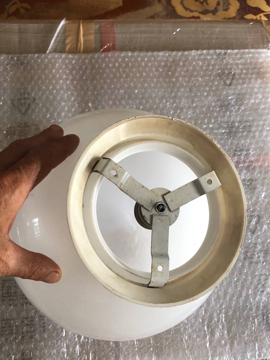 Opaline ball ceiling light.