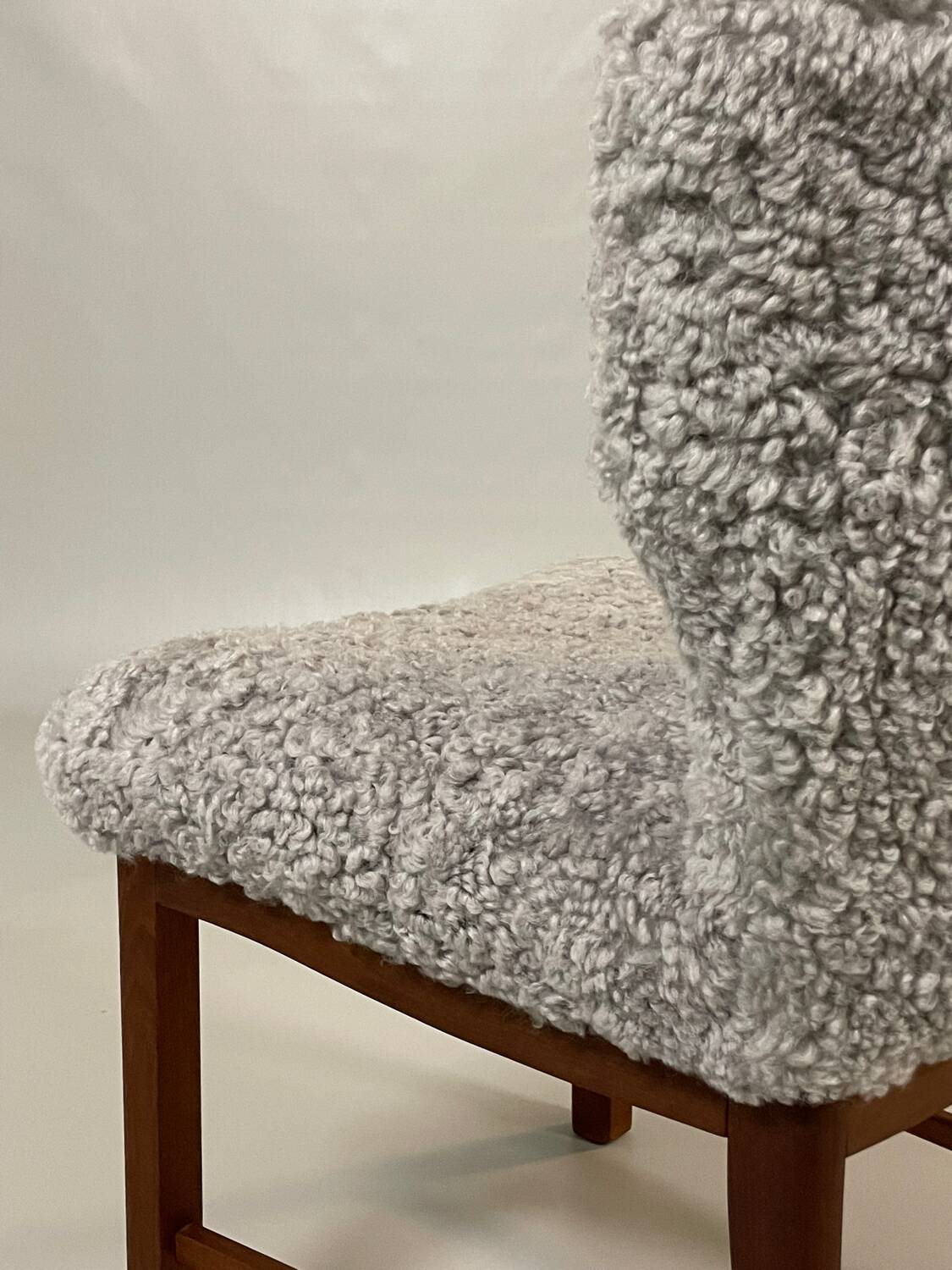 Danish beside chair in grey sheep skin  1940s