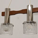 Scandinavian chandelier with 3 lights in teak and glass from the 60s/70s